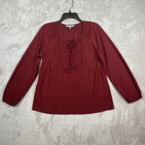 Daniel Rainn Burgundy Textured Long Sleeve Blouse With Tassel Tie Detail Size L